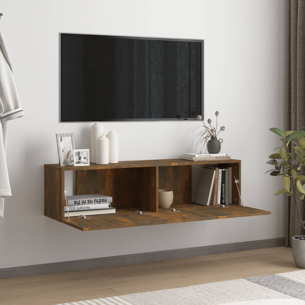 Füstös tölgyszínű szerelt fa fali tv-szekrény 120 x 30 x 30 cm Füstös tölgyszínű szerelt fa fali tv-szekrény 120 x 30 x 30 cm