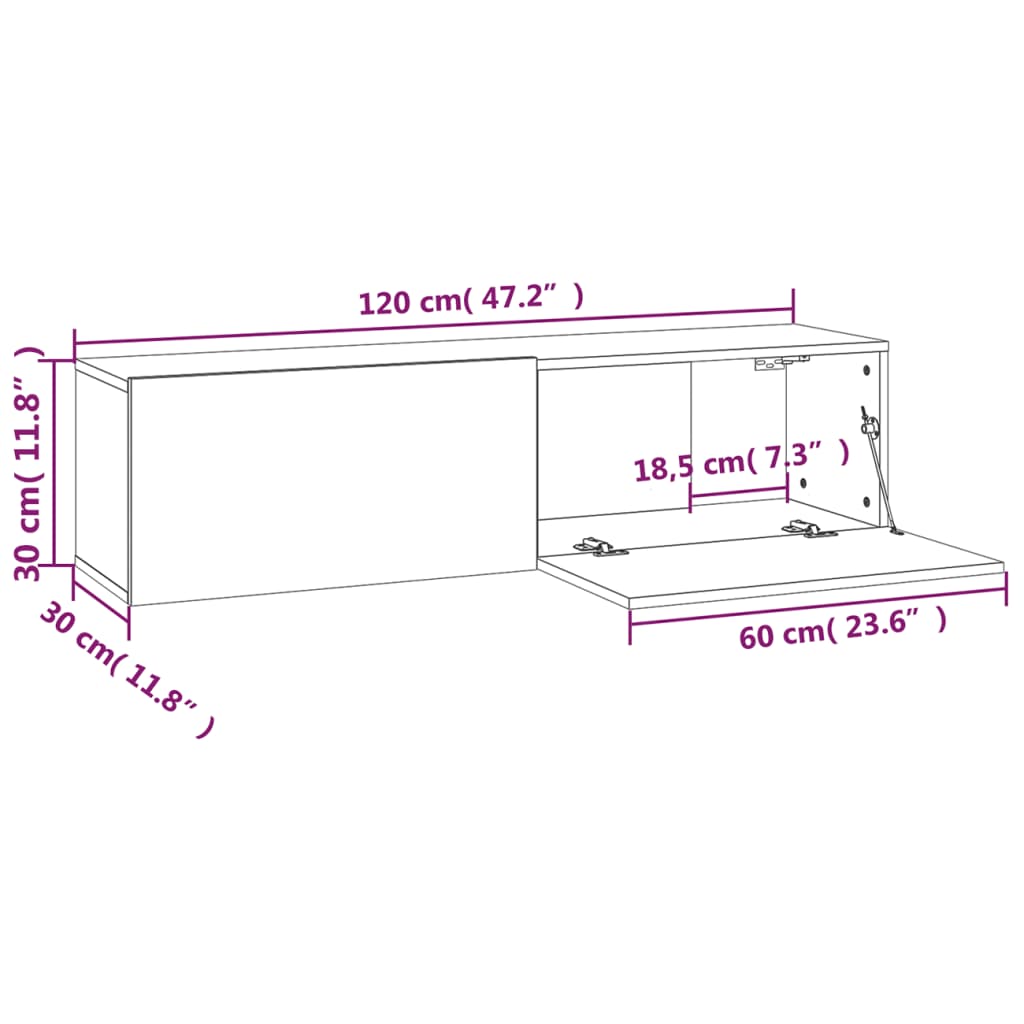 Füstös tölgyszínű szerelt fa fali tv-szekrény 120 x 30 x 30 cm Füstös tölgyszínű szerelt fa fali tv-szekrény 120 x 30 x 30 cm