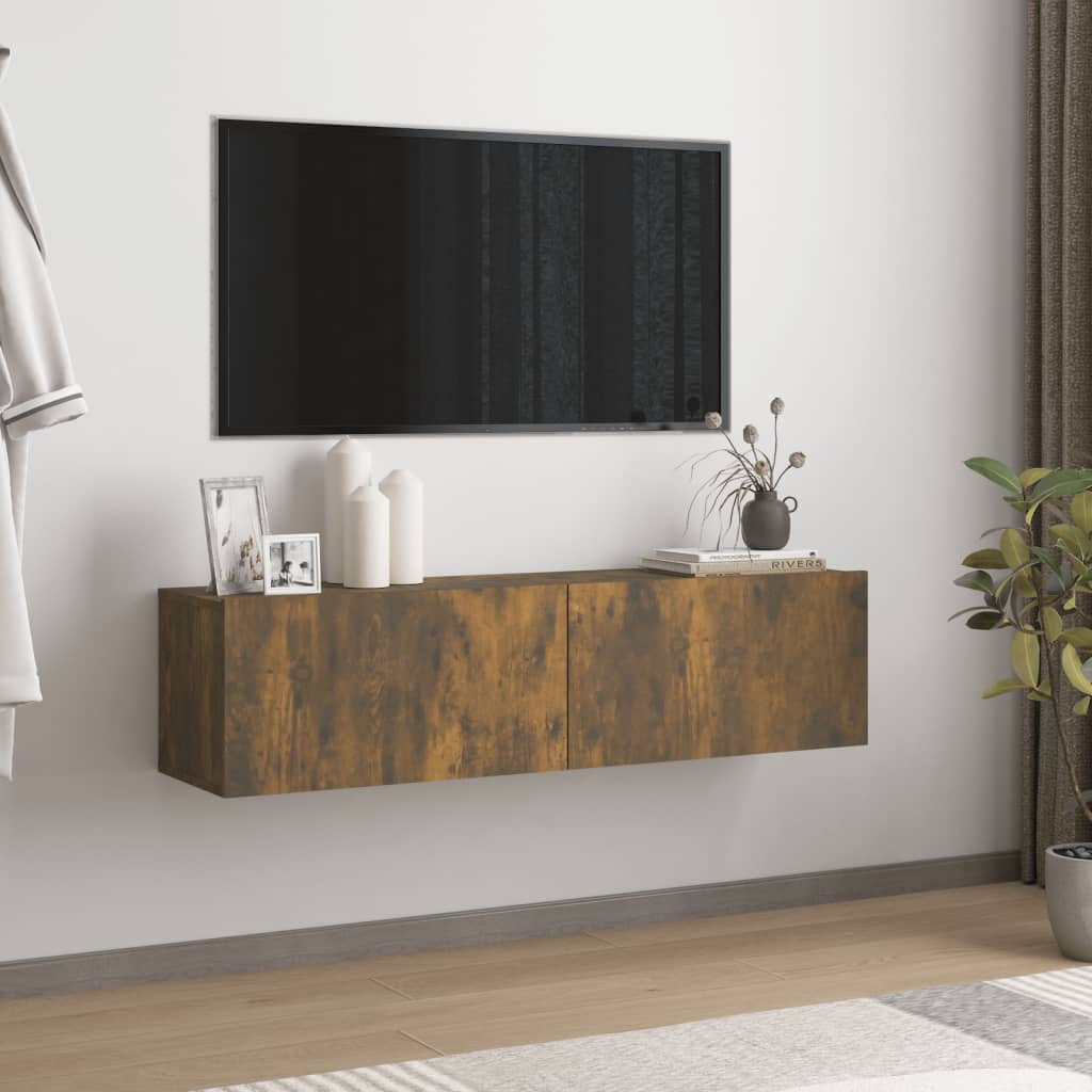 Füstös tölgyszínű szerelt fa fali tv-szekrény 120 x 30 x 30 cm Füstös tölgyszínű szerelt fa fali tv-szekrény 120 x 30 x 30 cm
