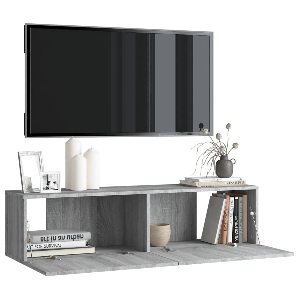 Szürke sonoma színű szerelt fa tv-szekrény 120 x 30 x 30 cm Szürke sonoma színű szerelt fa tv-szekrény 120 x 30 x 30 cm