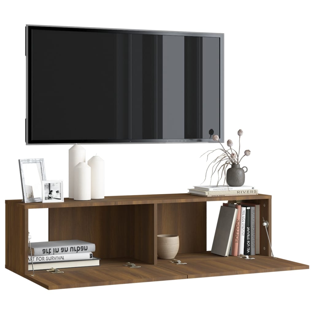 Barna tölgyszínű szerelt fa fali tv-szekrény 120 x 30 x 30 cm Barna tölgyszínű szerelt fa fali tv-szekrény 120 x 30 x 30 cm