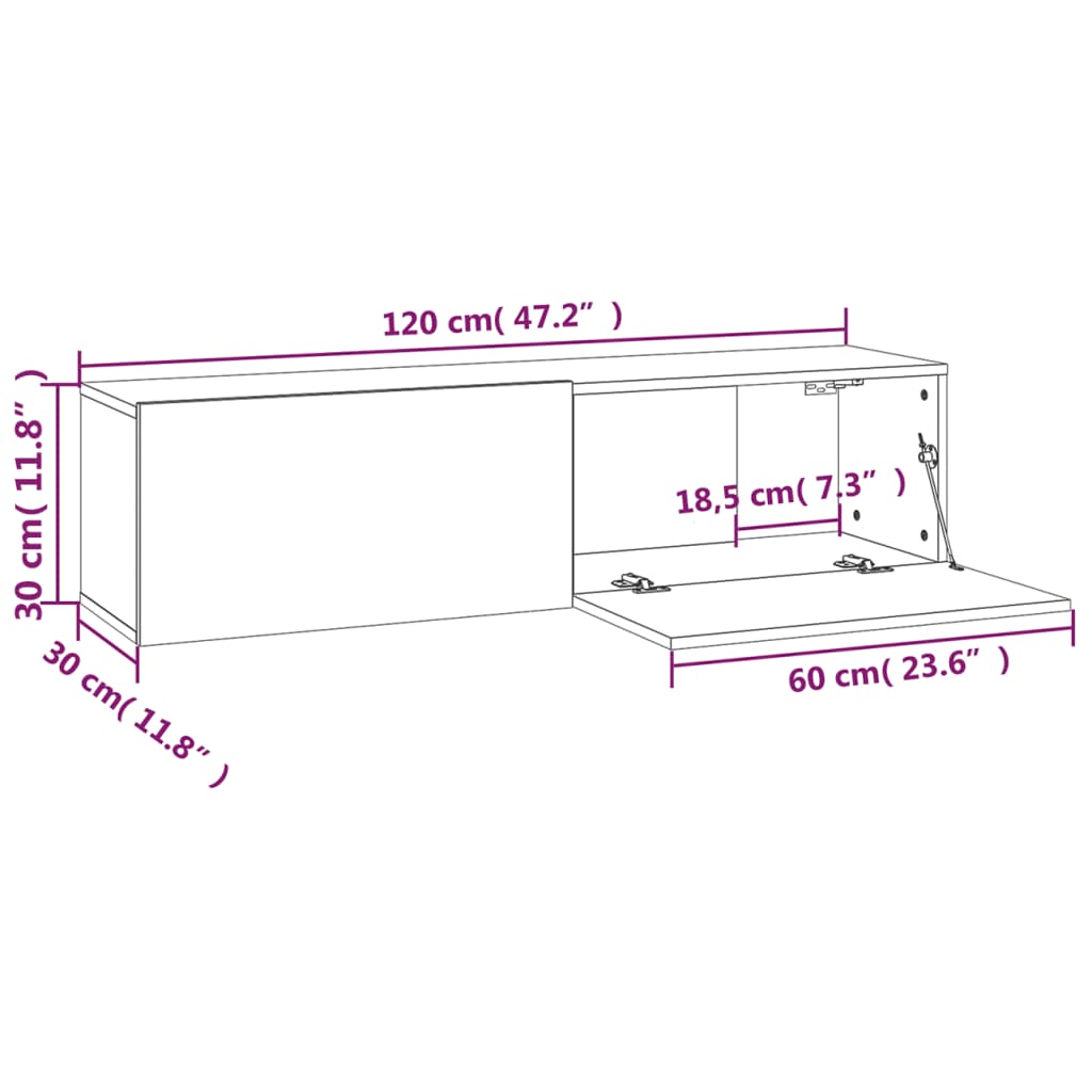Barna tölgyszínű szerelt fa fali tv-szekrény 120 x 30 x 30 cm Barna tölgyszínű szerelt fa fali tv-szekrény 120 x 30 x 30 cm