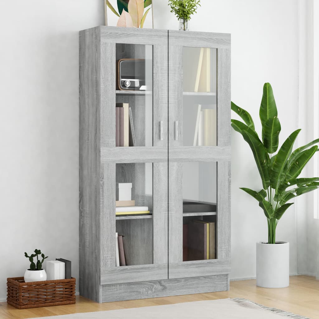 Szürke sonoma színű szerelt fa vitrinszekrény 82,5x30,5x150 cm