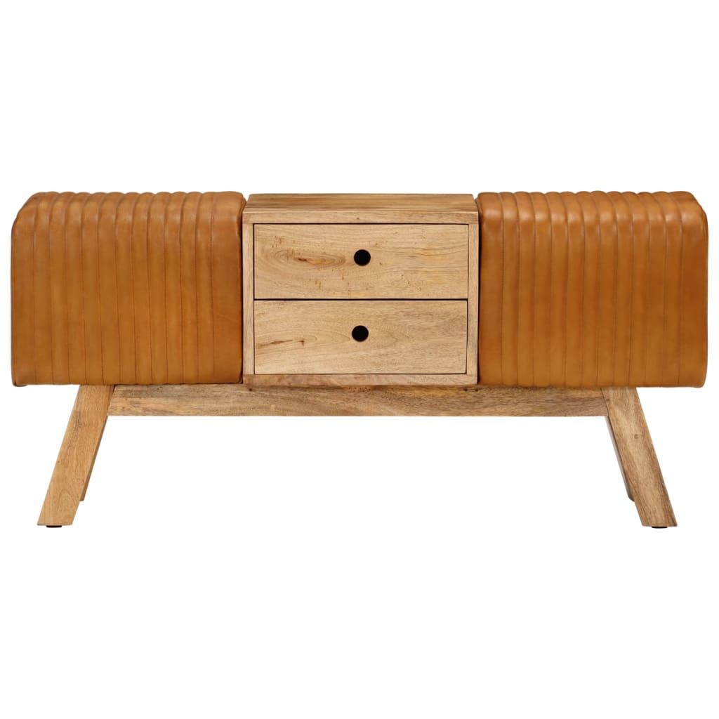 Barna valódi kecskebőr és tömör mangófa bokpad 107 cm