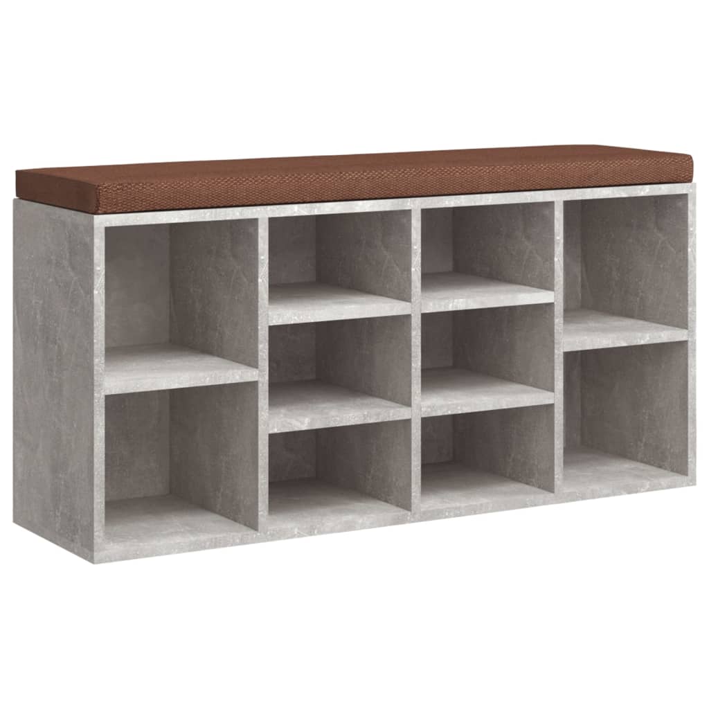 Betonszürke szerelt fa cipőtároló pad 103 x 30 x 48 cm