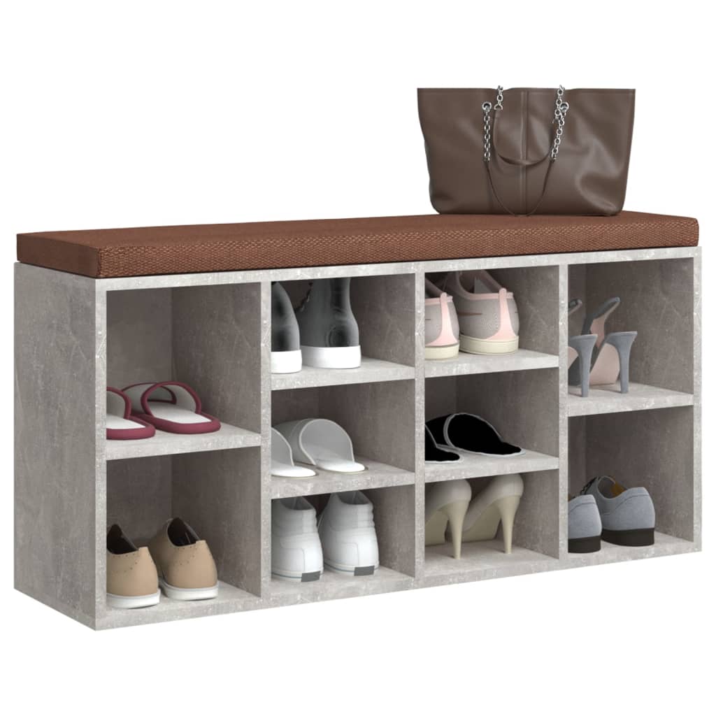 Betonszürke szerelt fa cipőtároló pad 103 x 30 x 48 cm