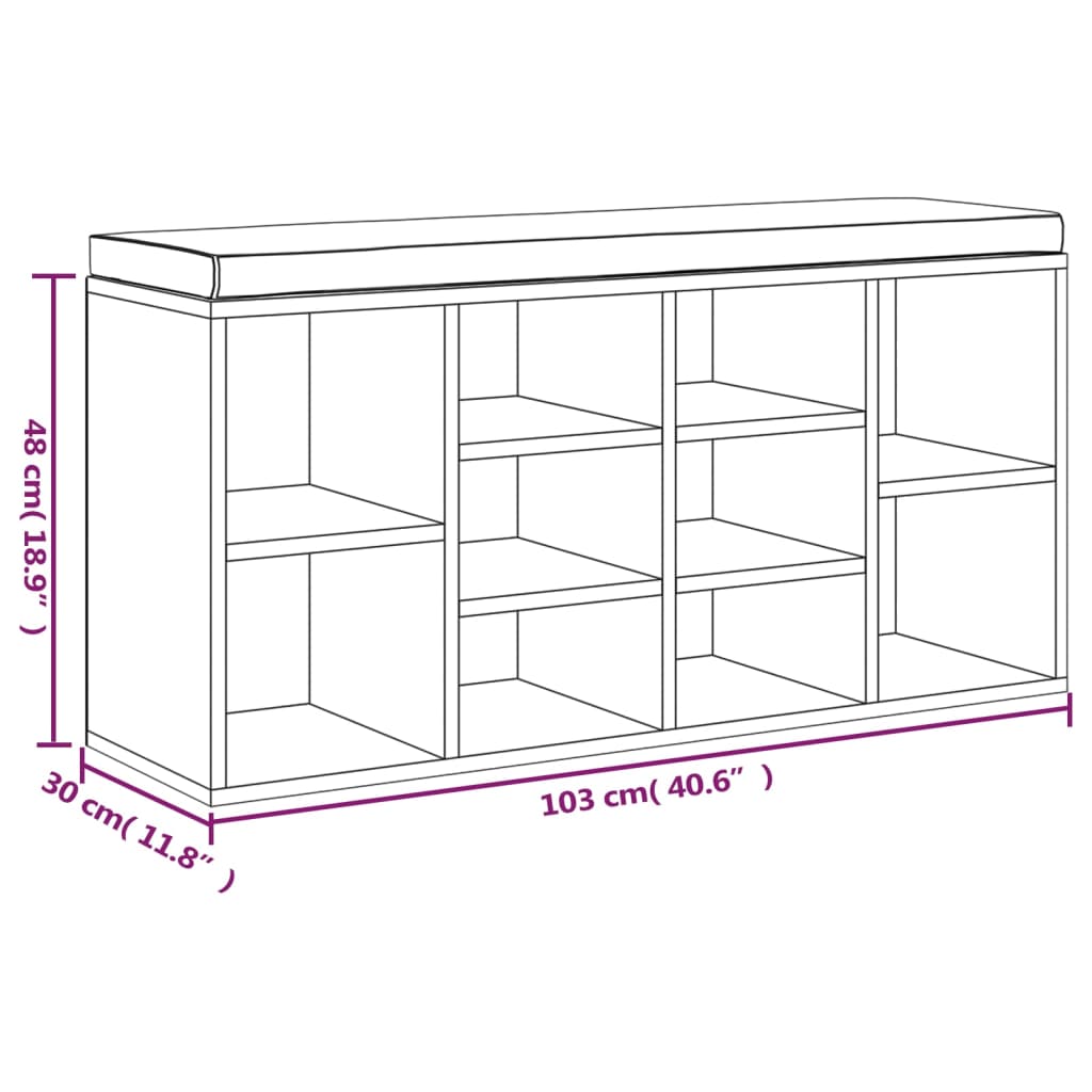 Betonszürke szerelt fa cipőtároló pad 103 x 30 x 48 cm