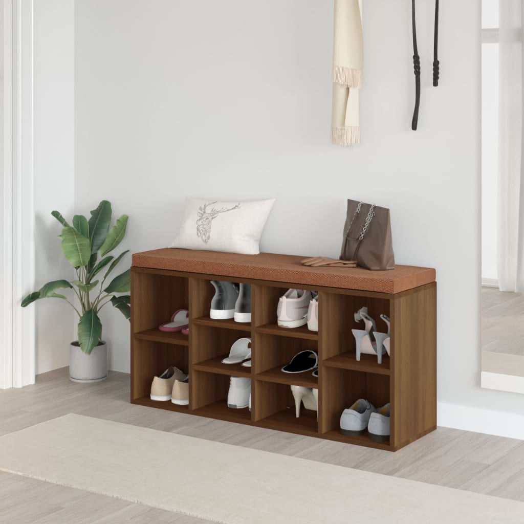Barna tölgy szerelt fa cipőtároló pad 103x30x48 cm