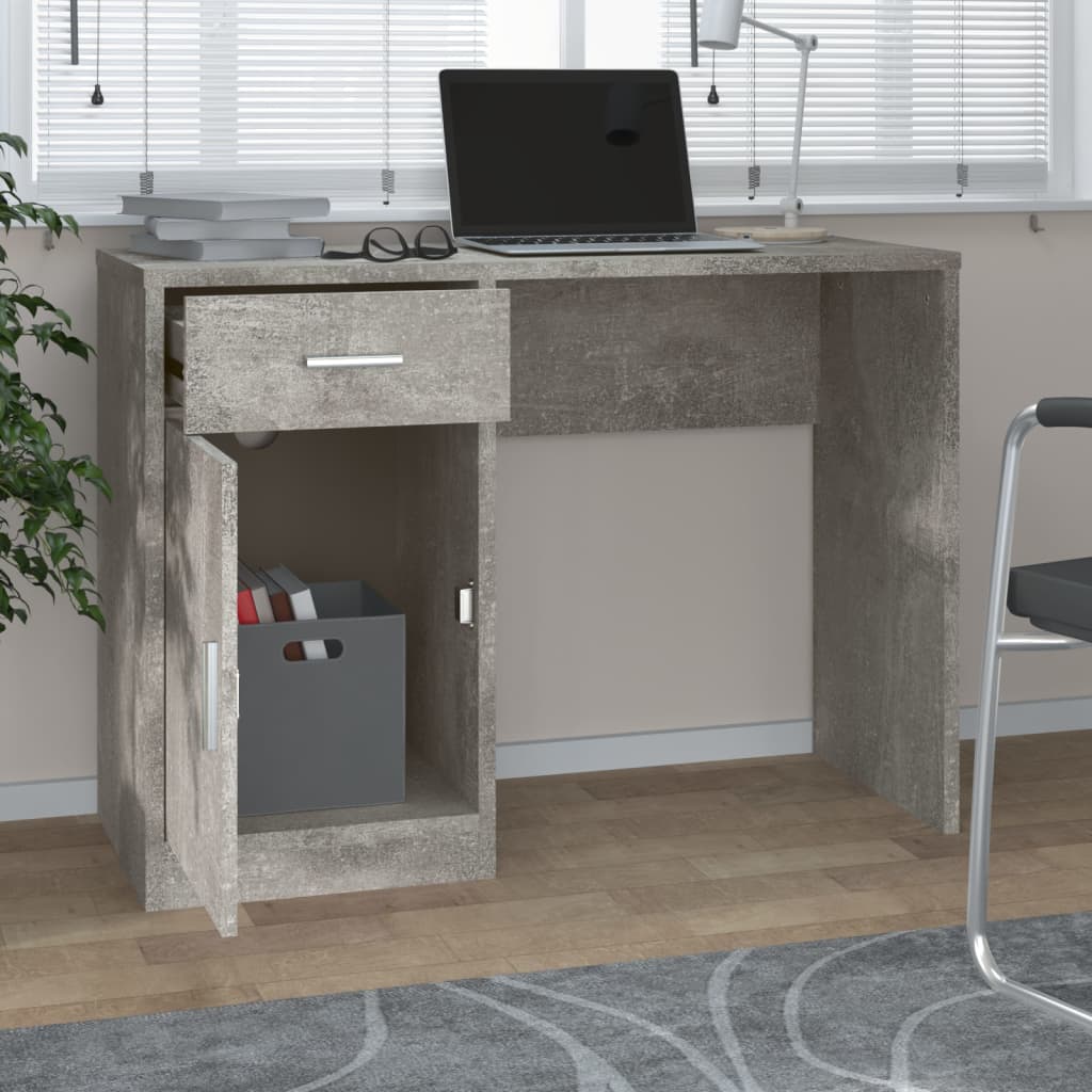 Betonszürke faanyag fiókos/rekeszes íróasztal 100x40x73 cm Betonszürke faanyag fiókos/rekeszes íróasztal 100x40x73 cm