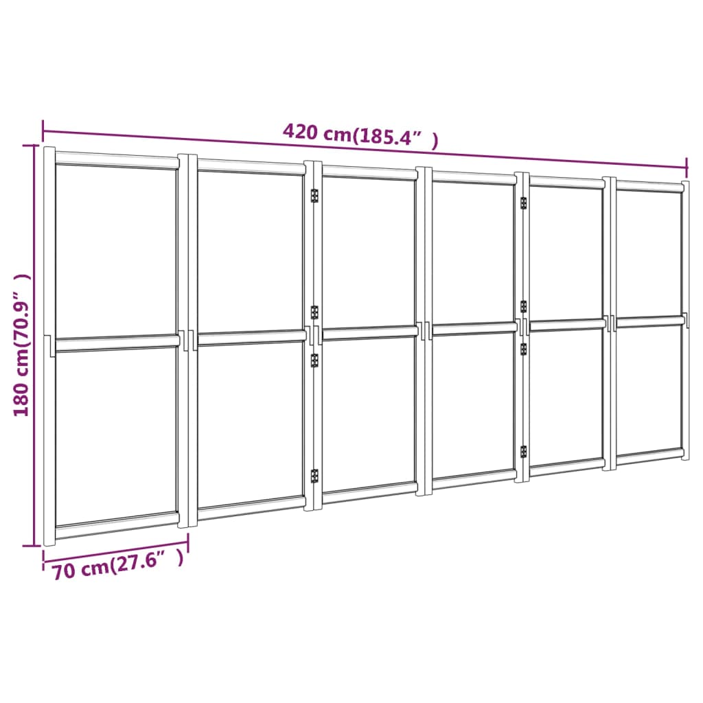 Fehér 6 paneles térelválasztó 420x180 cm