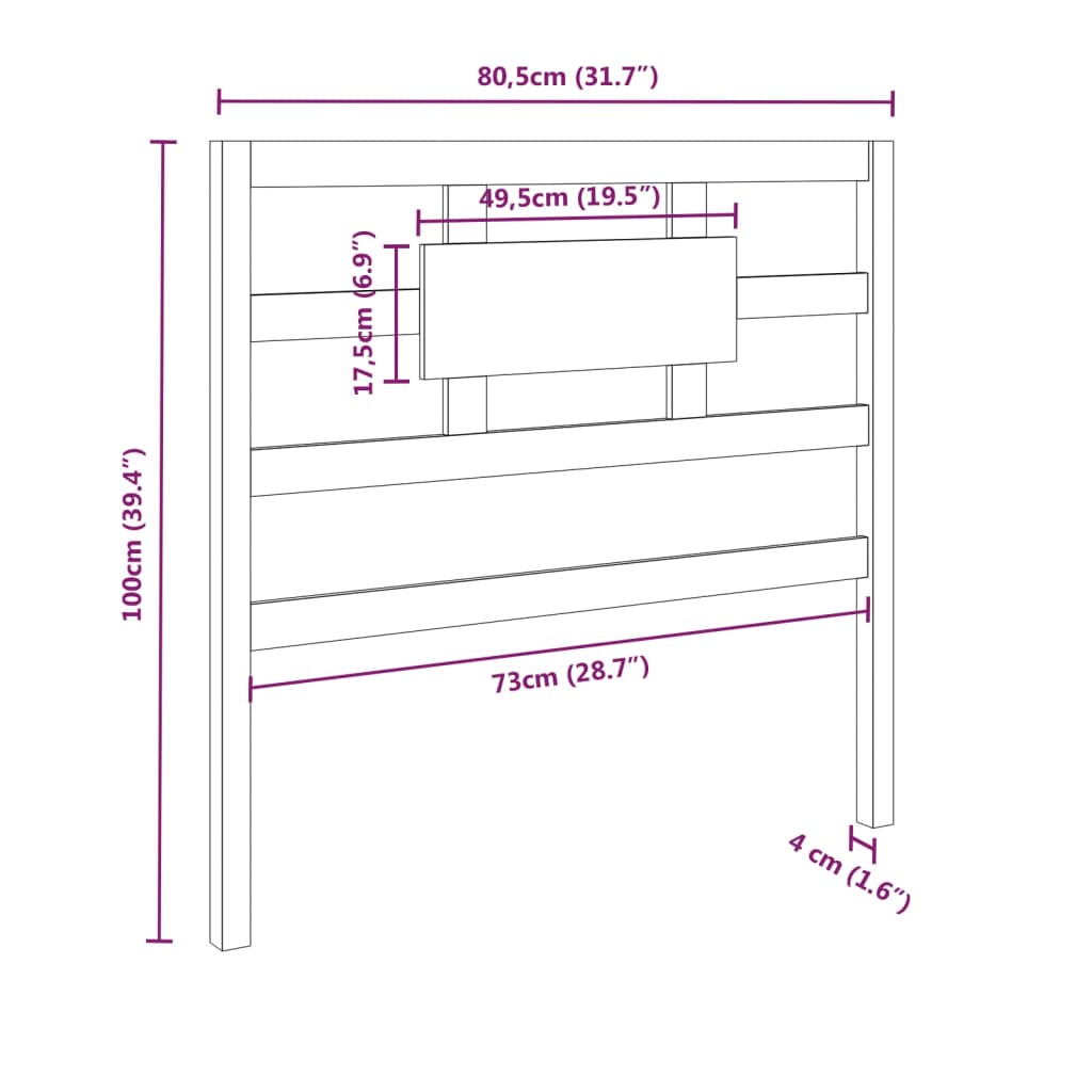 Mézbarna tömör fenyőfa ágyfejtámla 80,5 x 4 x 100 cm