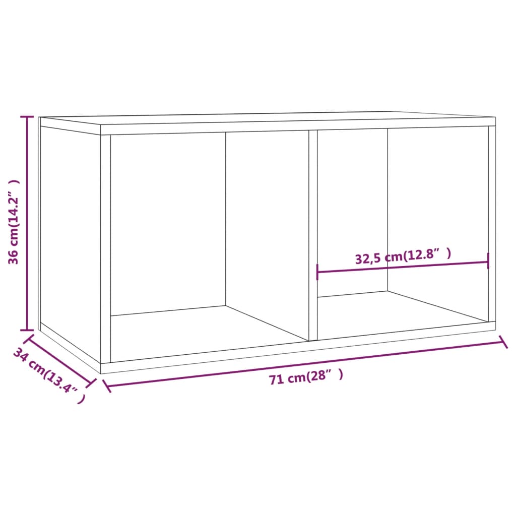 Barna tölgyszínű szerelt fa lemeztároló doboz 71 x 34 x 36 cm