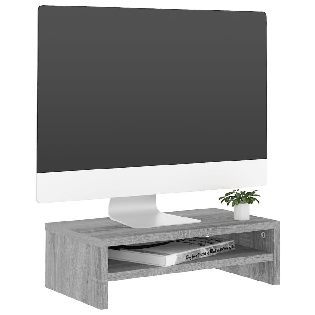 Szürke sonoma színű szerelt fa monitorállvány 42x24x13 cm