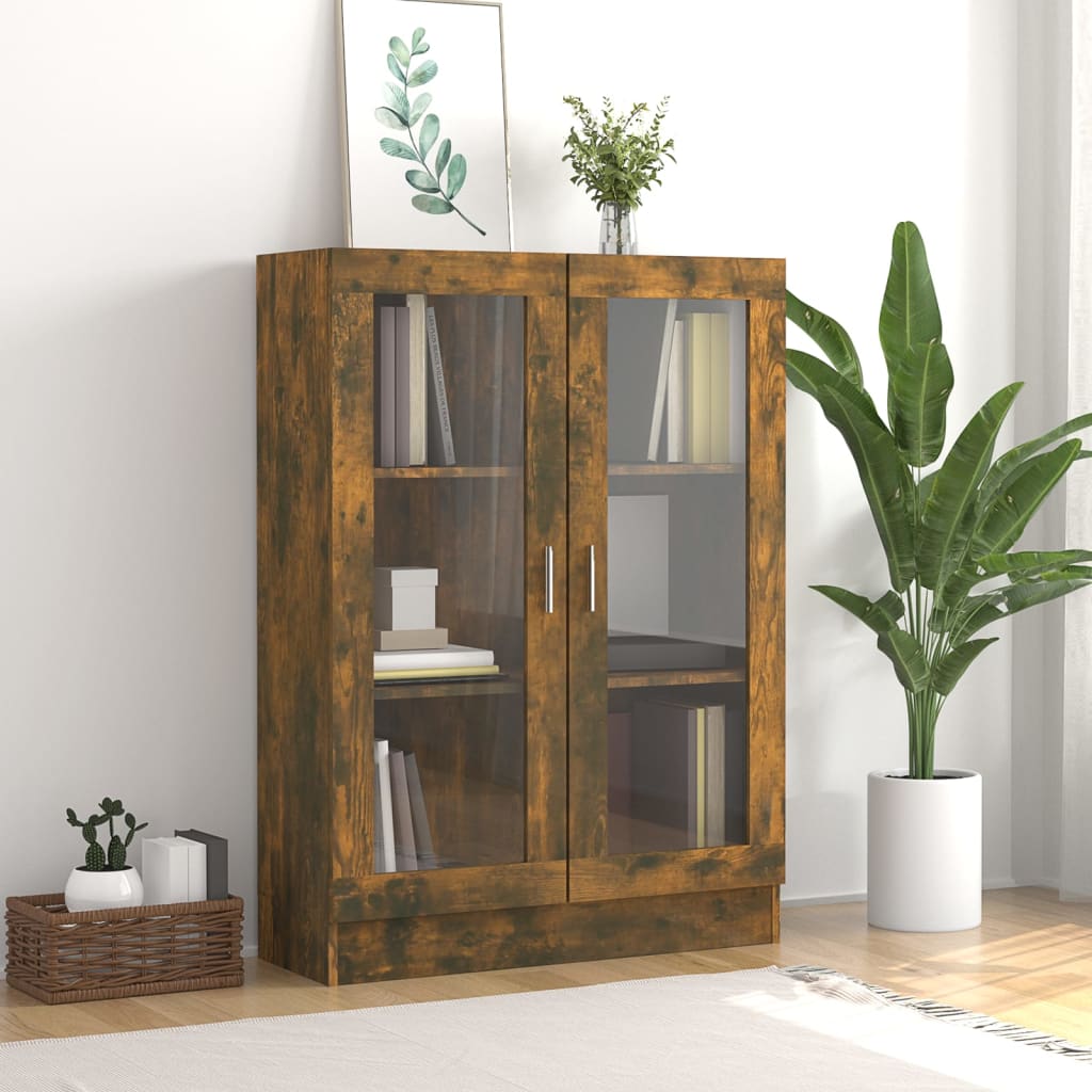 Füstös tölgyszínű szerelt fa vitrinszekrény 82,5x30,5x115 cm