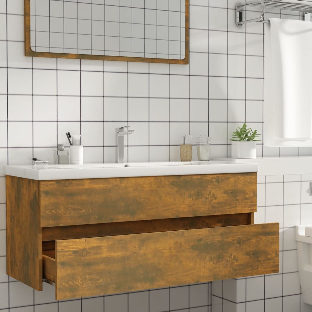 Füstös tölgyszínű szerelt fa mosdószekrény 100 x 38,5 x 45 cm