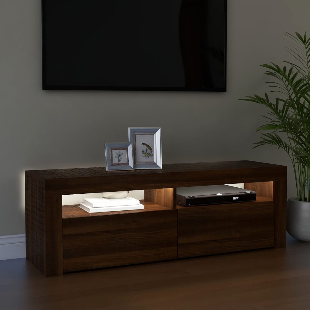 Barna tölgyszínű tv-szekrény led-lámpákkal 120 x 35 x 40 cm Barna tölgyszínű tv-szekrény led-lámpákkal 120 x 35 x 40 cm