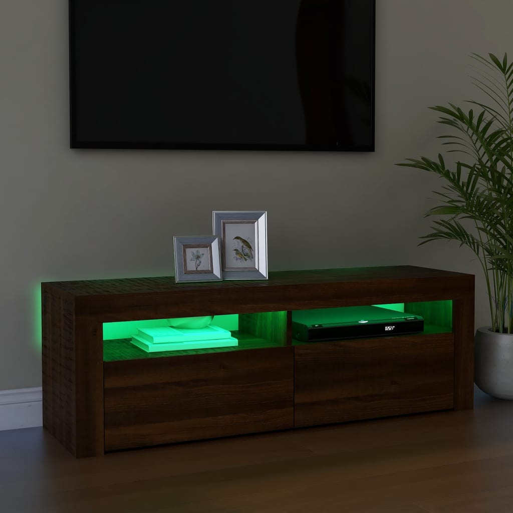 Barna tölgyszínű tv-szekrény led-lámpákkal 120 x 35 x 40 cm Barna tölgyszínű tv-szekrény led-lámpákkal 120 x 35 x 40 cm
