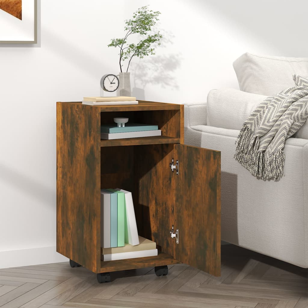 Füstös tölgyszínű szerelt fa kisszekrény kerekekkel 33x38x60 cm Füstös tölgyszínű szerelt fa kisszekrény kerekekkel 33x38x60 cm
