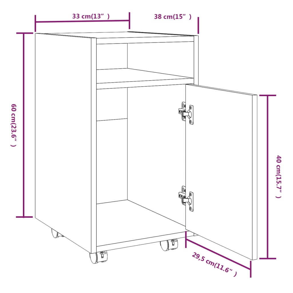 Füstös tölgyszínű szerelt fa kisszekrény kerekekkel 33x38x60 cm Füstös tölgyszínű szerelt fa kisszekrény kerekekkel 33x38x60 cm