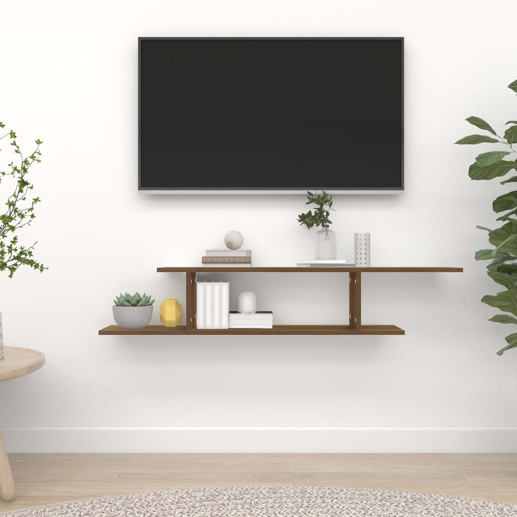 Barna tölgyszínű szerelt fa fali tv-polc 125 x 18 x 23 cm