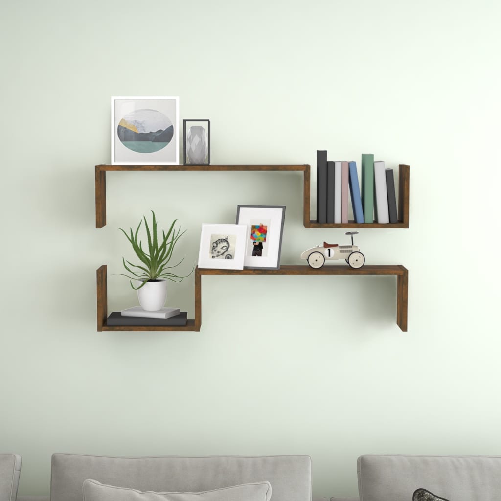 2 db füstös tölgy színű szerelt fa fali polc 100 x 15 x 20 cm