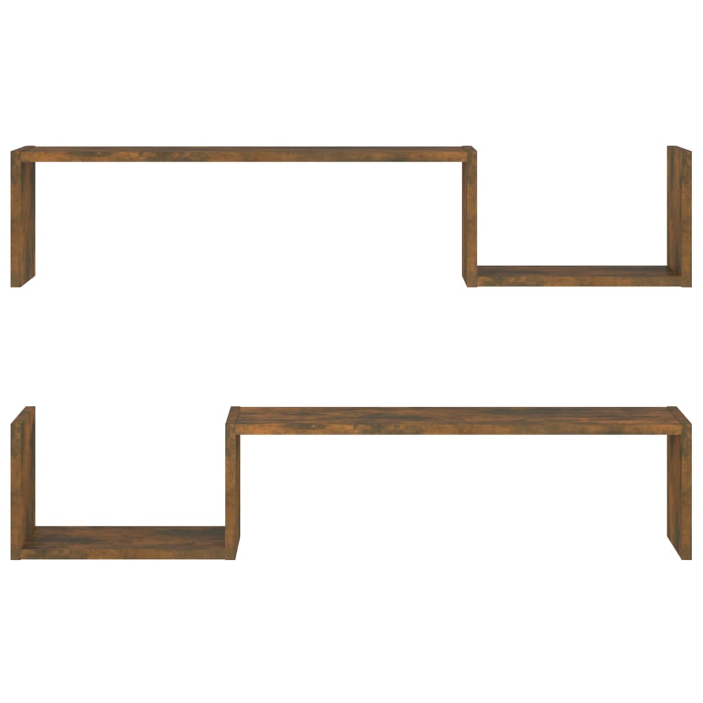 2 db füstös tölgy színű szerelt fa fali polc 100 x 15 x 20 cm