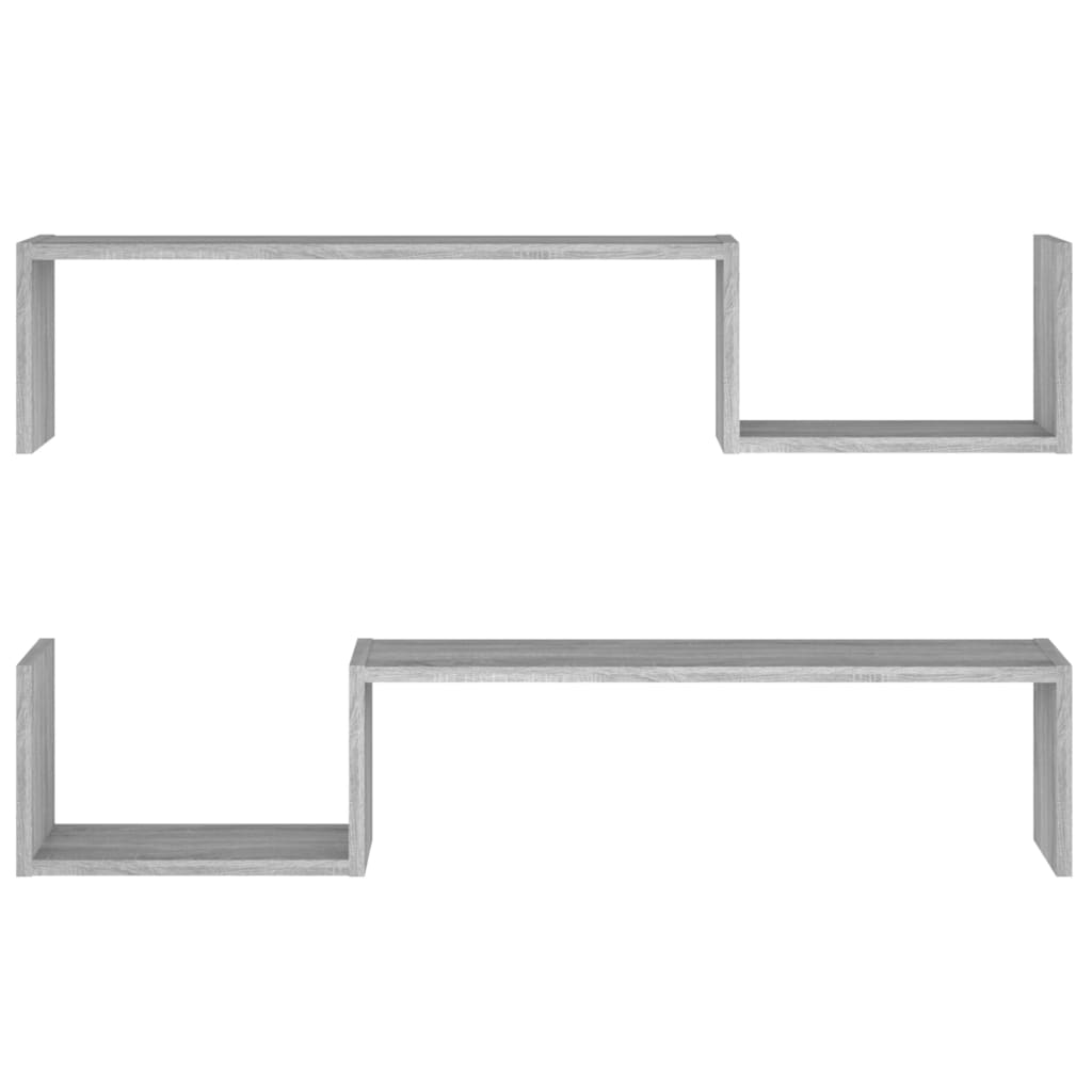 2 db szürke sonoma színű szerelt fa fali polc 100 x 15 x 20 cm