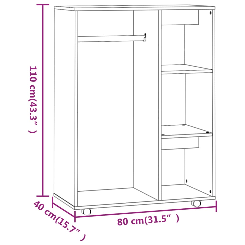 Barna tölgyszínű szerelt fa ruhásszekrény 80 x 40 x 110 cm Barna tölgyszínű szerelt fa ruhásszekrény 80 x 40 x 110 cm