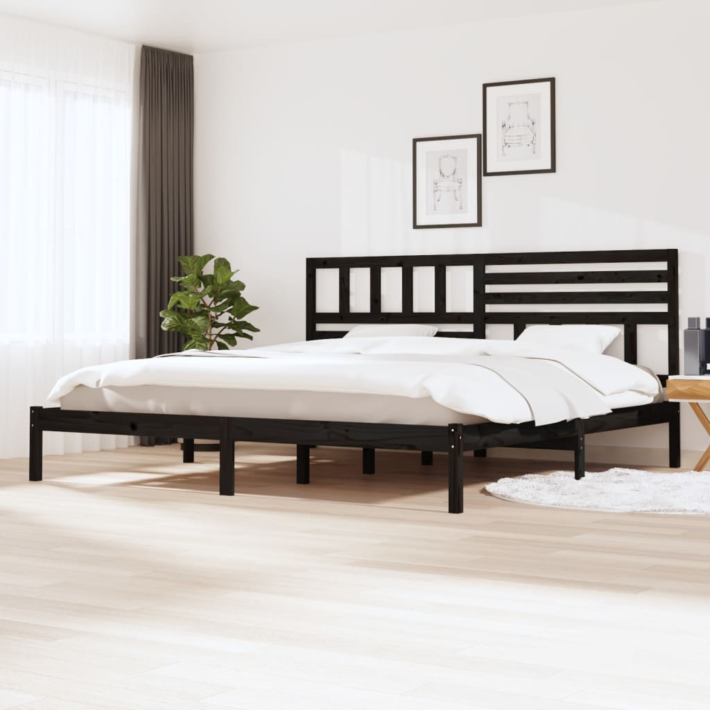 Fekete tömör fenyőfa ágykeret 200 x 200 cm