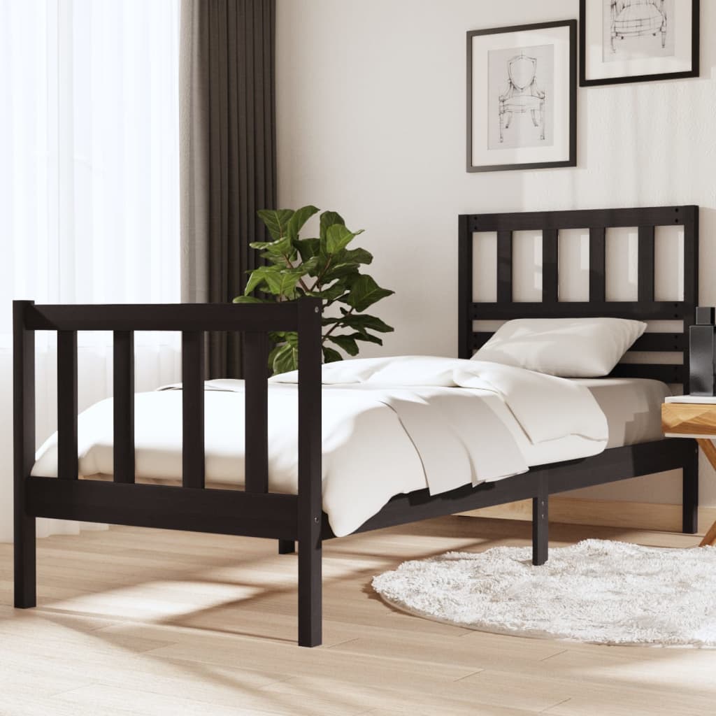 Fekete tömör fa ágykeret 75 x 190 cm (2ft6 small single)