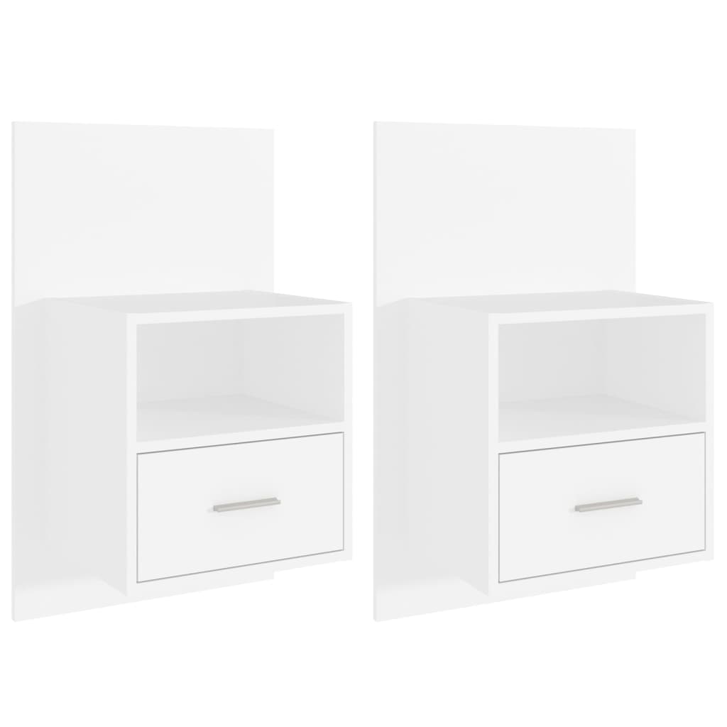 2 db fehér falra szerelhető szerelt fa éjjeliszekrény