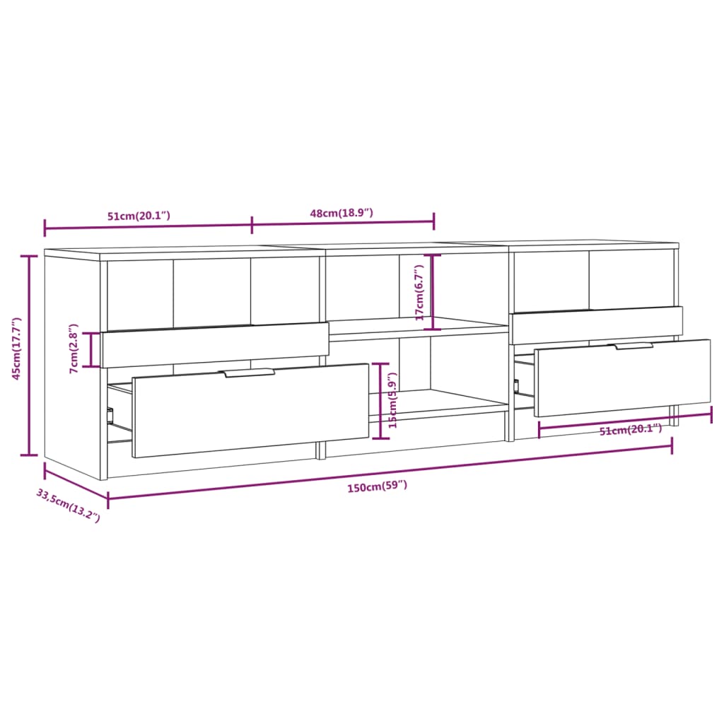 Betonszürke szerelt fa tv-szekrény 150x33,5x45 cm