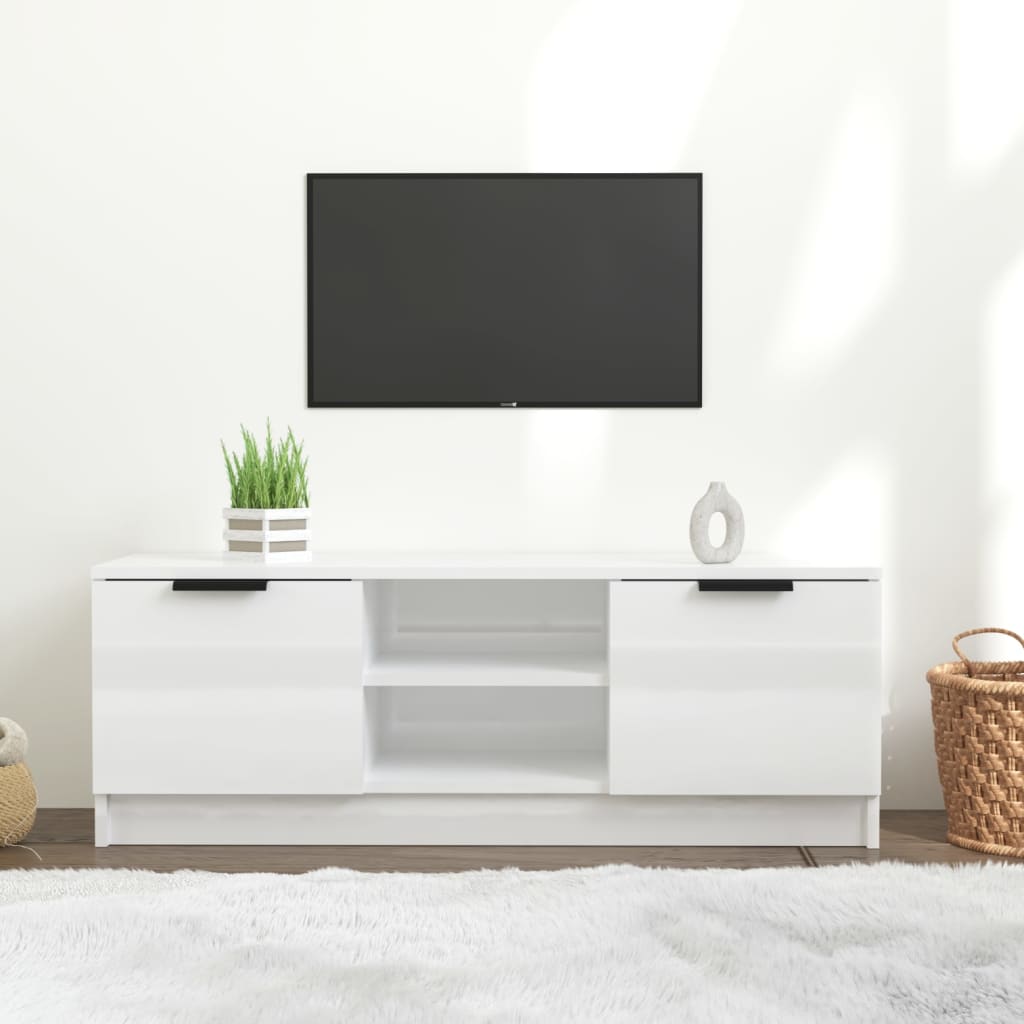Fehér magasfényű szerelt fa tv-szekrény 102x35x36,5 cm Fehér magasfényű szerelt fa tv-szekrény 102x35x36,5 cm