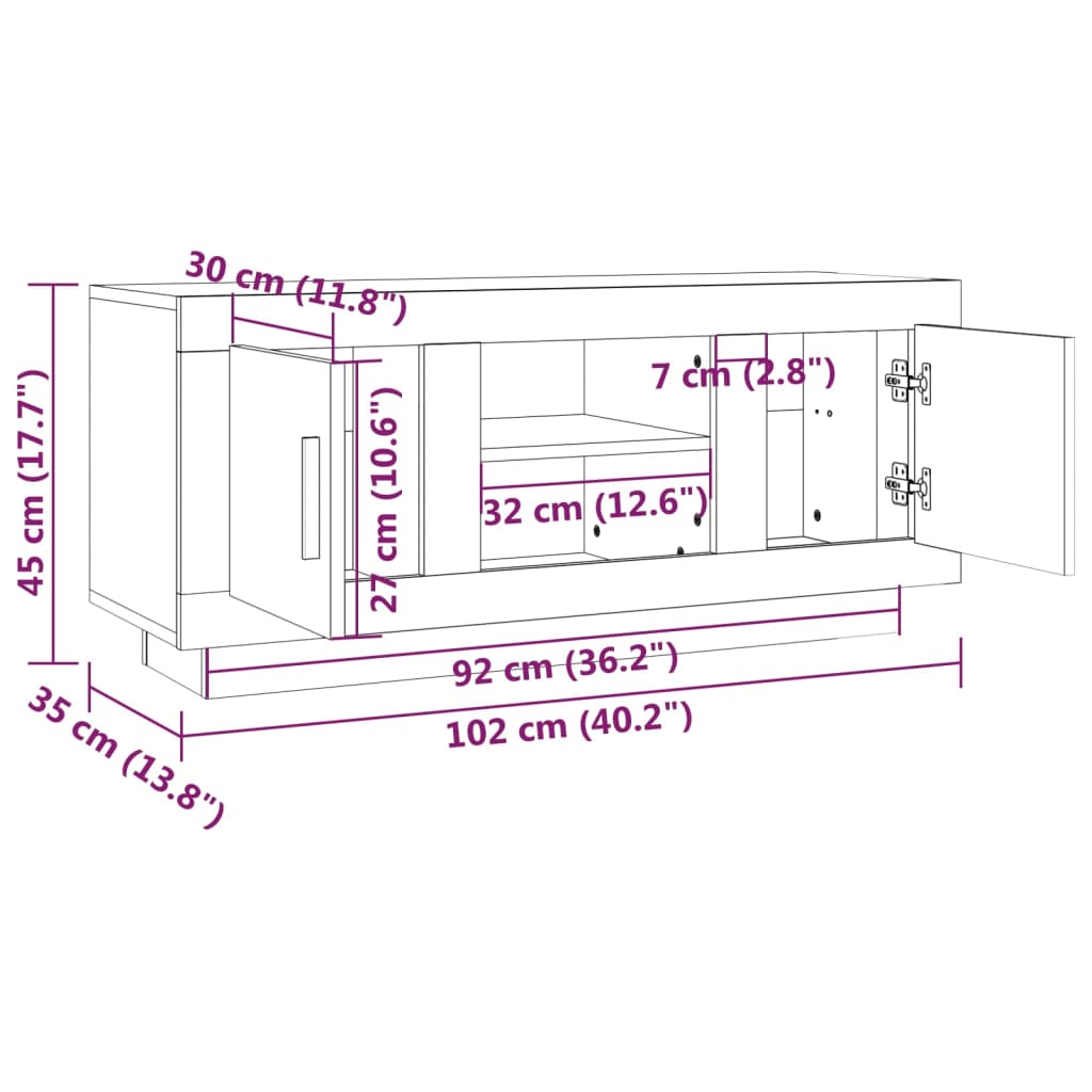 Betonszürke szerelt fa tv-szekrény 102 x 35 x 45 cm