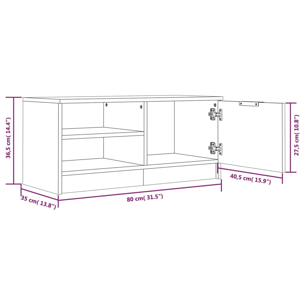 Szürke sonoma színű szerelt fa tv-szekrény 80 x 35 x 36,5 cm