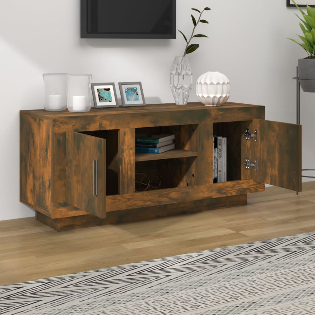 Füstös tölgyszínű szerelt fa fali tv-szekrény 102 x 35 x 45 cm Füstös tölgyszínű szerelt fa fali tv-szekrény 102 x 35 x 45 cm