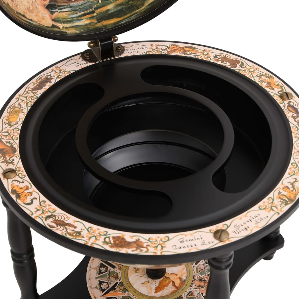 Fekete földgömb alakú tömör eukaliptuszfa bárszekrény/bortartó