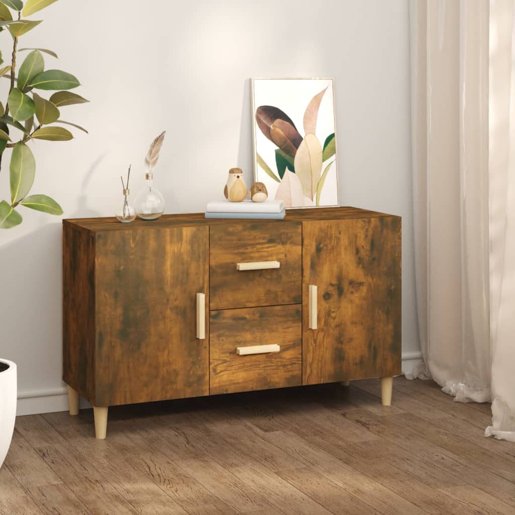 Füstös tölgyszínű szerelt fa tálalószekrény 100 x 36 x 60 cm