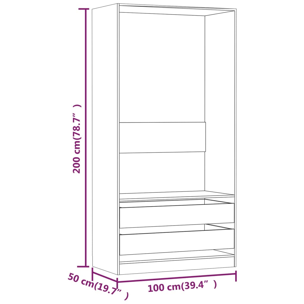 Barna tölgy színű szerelt fa ruhásszekrény 100 x 50 x 200 cm Barna tölgy színű szerelt fa ruhásszekrény 100 x 50 x 200 cm