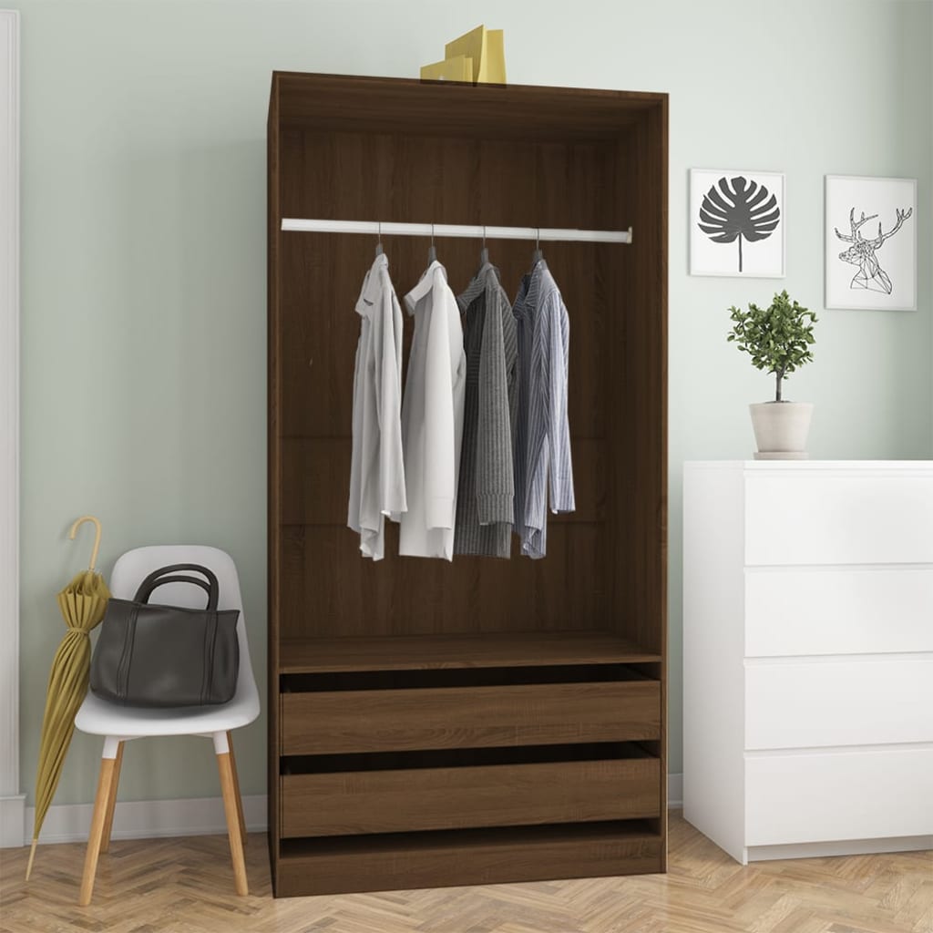 Barna tölgy színű szerelt fa ruhásszekrény 100 x 50 x 200 cm Barna tölgy színű szerelt fa ruhásszekrény 100 x 50 x 200 cm