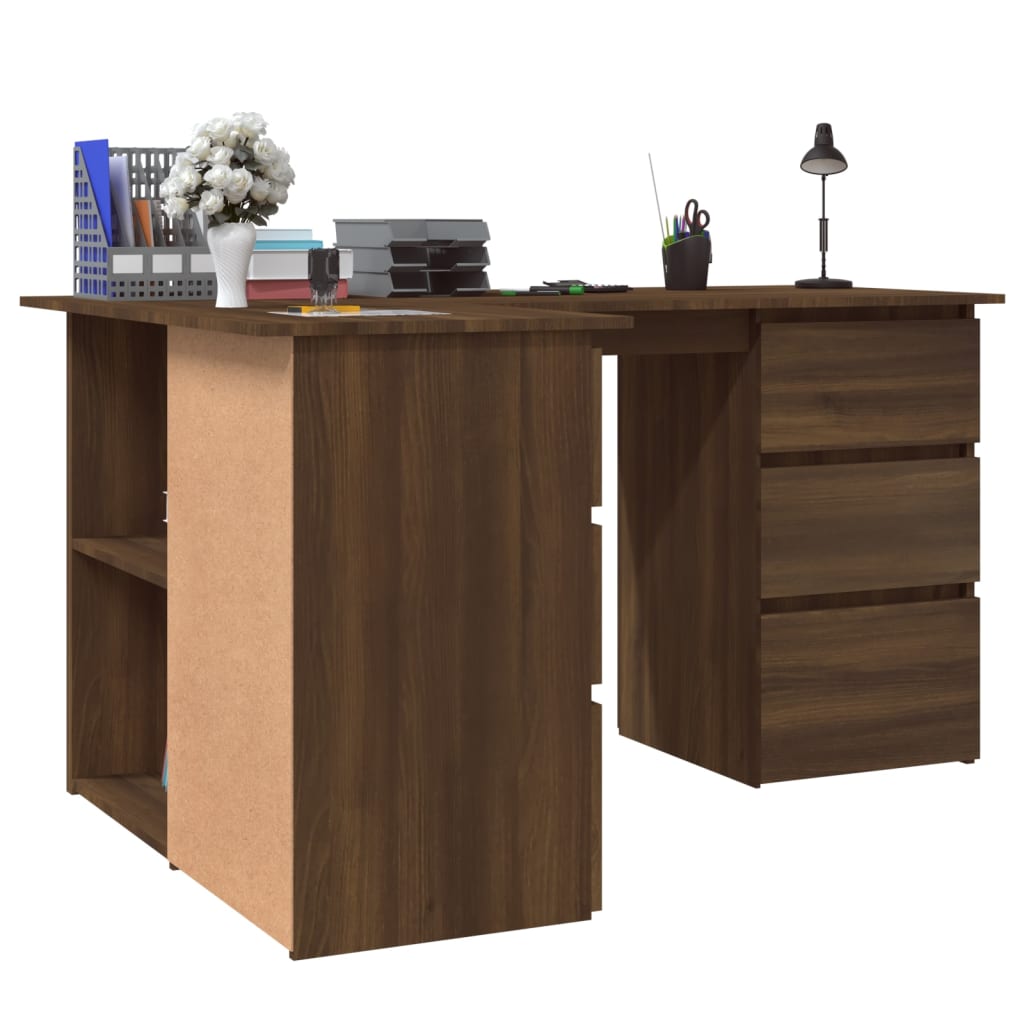 Barna tölgy színű szerelt fa sarokíróasztal 145 x 100 x 76 cm Barna tölgy színű szerelt fa sarokíróasztal 145 x 100 x 76 cm
