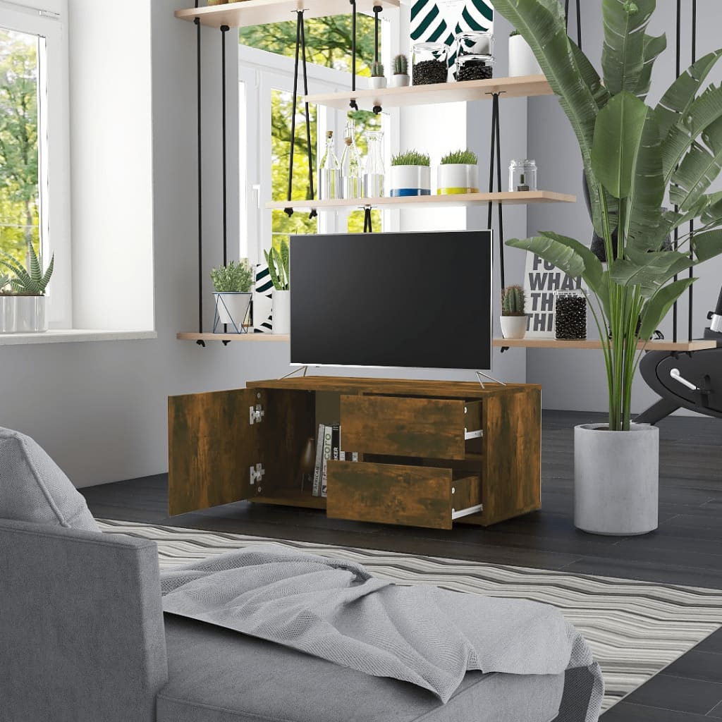 Füstös tölgyszínű szerelt fa tv-szekrény 80 x 34 x 36 cm Füstös tölgyszínű szerelt fa tv-szekrény 80 x 34 x 36 cm