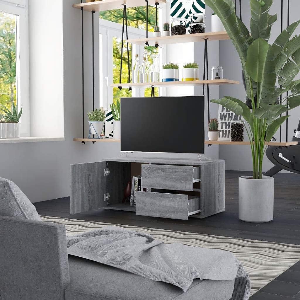 Szürke sonoma színű szerelt fa tv-szekrény 80 x 34 x 36 cm Szürke sonoma színű szerelt fa tv-szekrény 80 x 34 x 36 cm