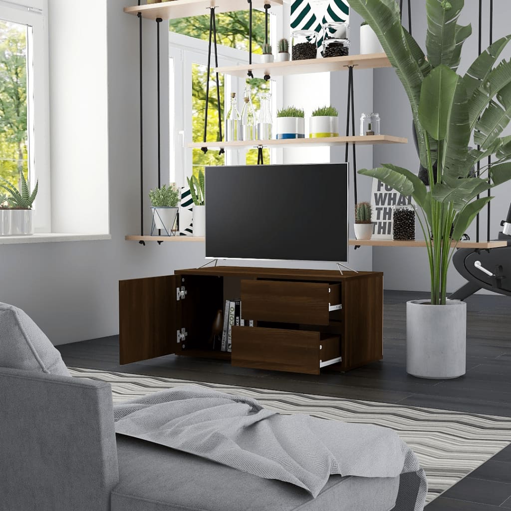 Barna tölgyszínű szerelt fa tv-szekrény 80 x 34 x 36 cm