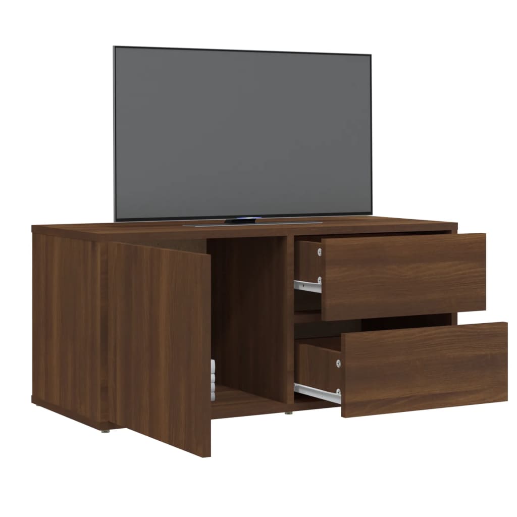 Barna tölgyszínű szerelt fa tv-szekrény 80 x 34 x 36 cm