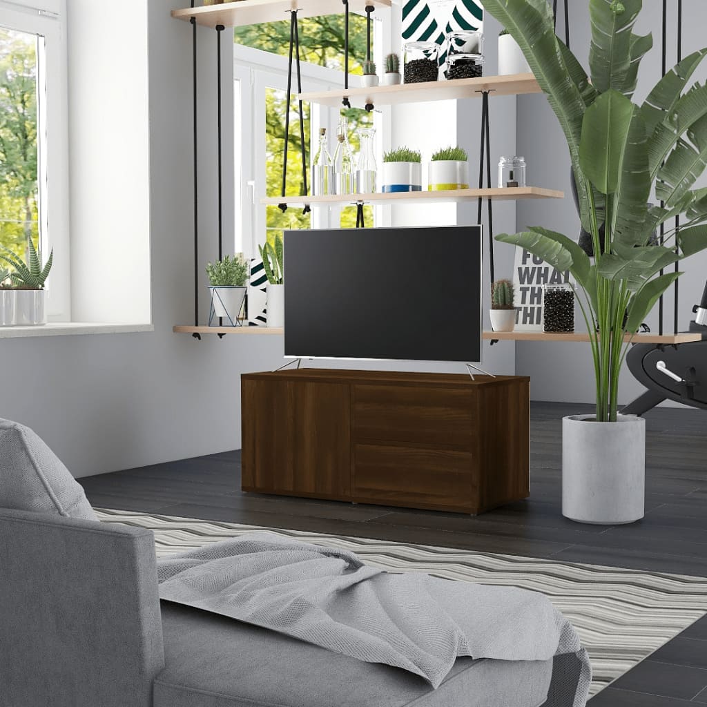 Barna tölgyszínű szerelt fa tv-szekrény 80 x 34 x 36 cm