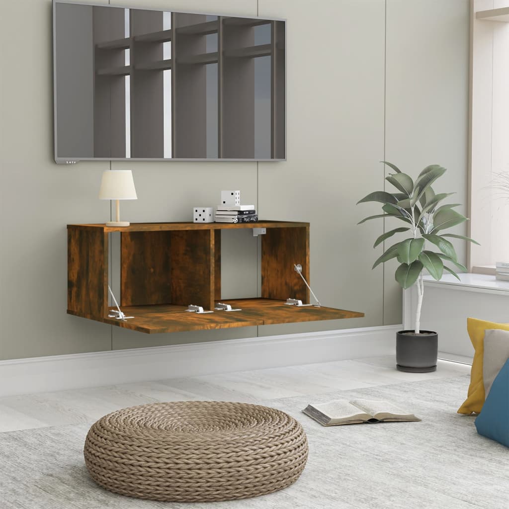 Füstös tölgy színű szerelt fa tv-szekrény 80 x 30 x 30 cm