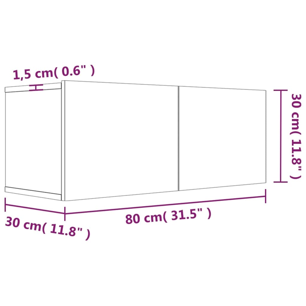 Füstös tölgy színű szerelt fa tv-szekrény 80 x 30 x 30 cm