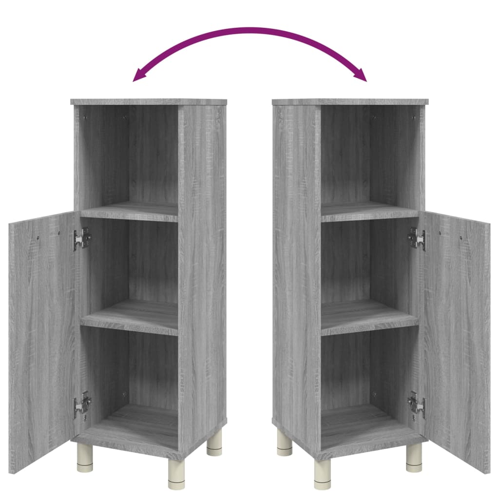 Szürke sonoma színű szerelt fa fürdőszobaszekrény 30x30x95 cm