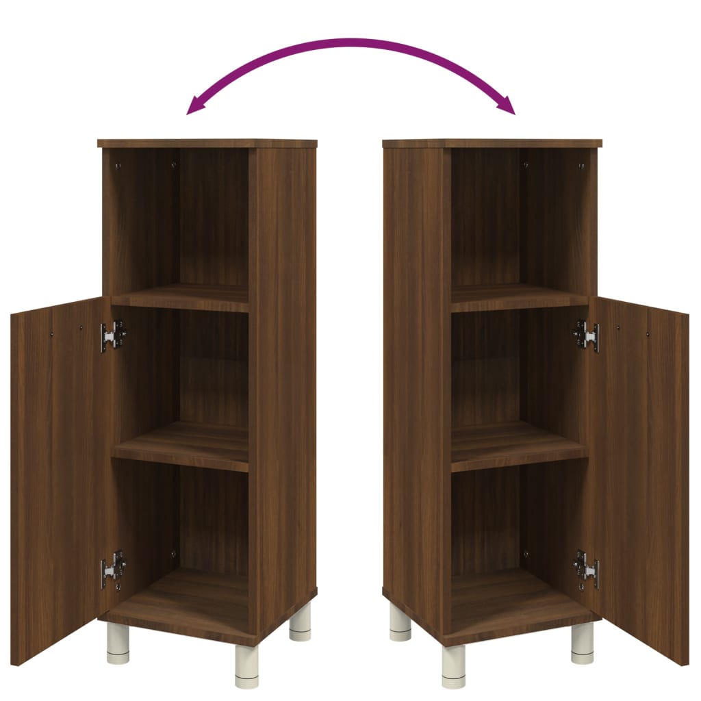 Barna tölgy színű szerelt fa fürdőszobaszekrény 30x30x95 cm